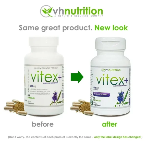 VH Nutrition VITEX+ | Vitex Chasteberry Supplement for Women | Hormonal Balance* and Fertility Support* | 650mg Per Serving of Vitex Berry Extract Powder | 60 Capsules